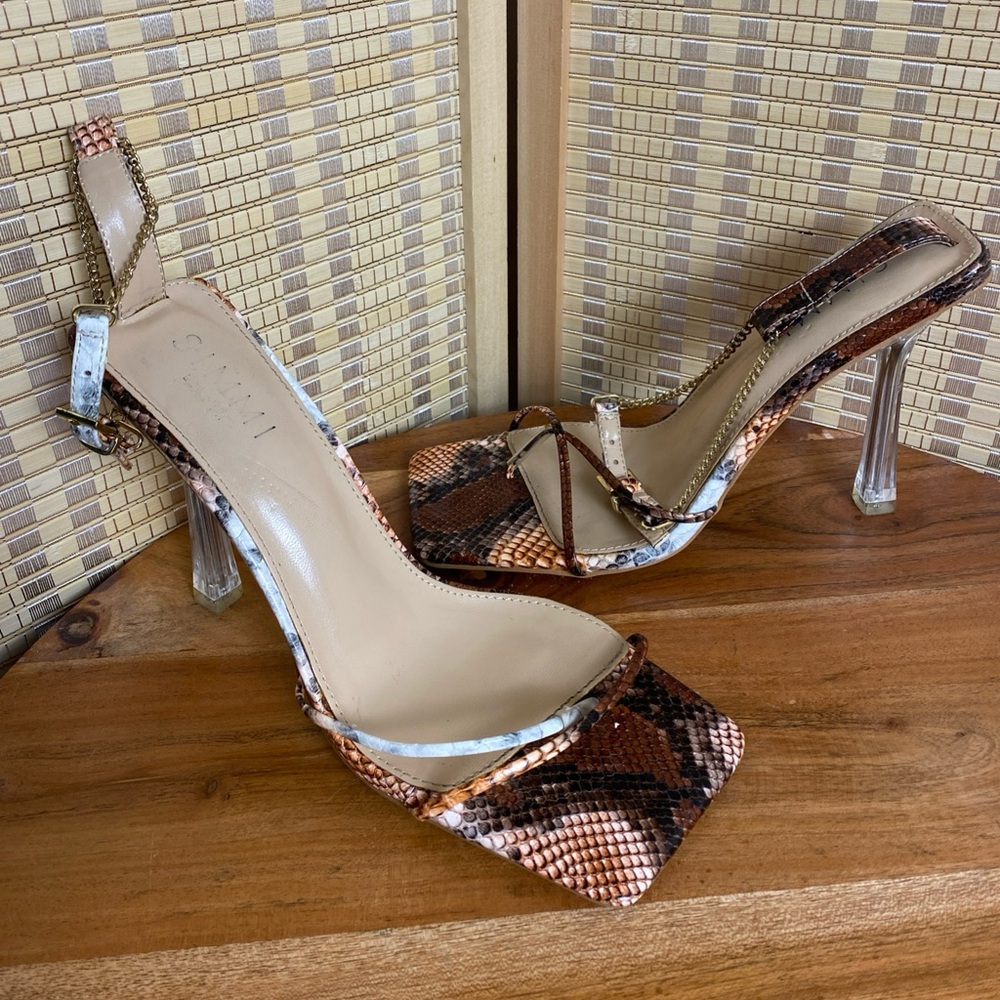 🔶Simmi London Snake  Print Chain Ankle Buckle Clear Heels